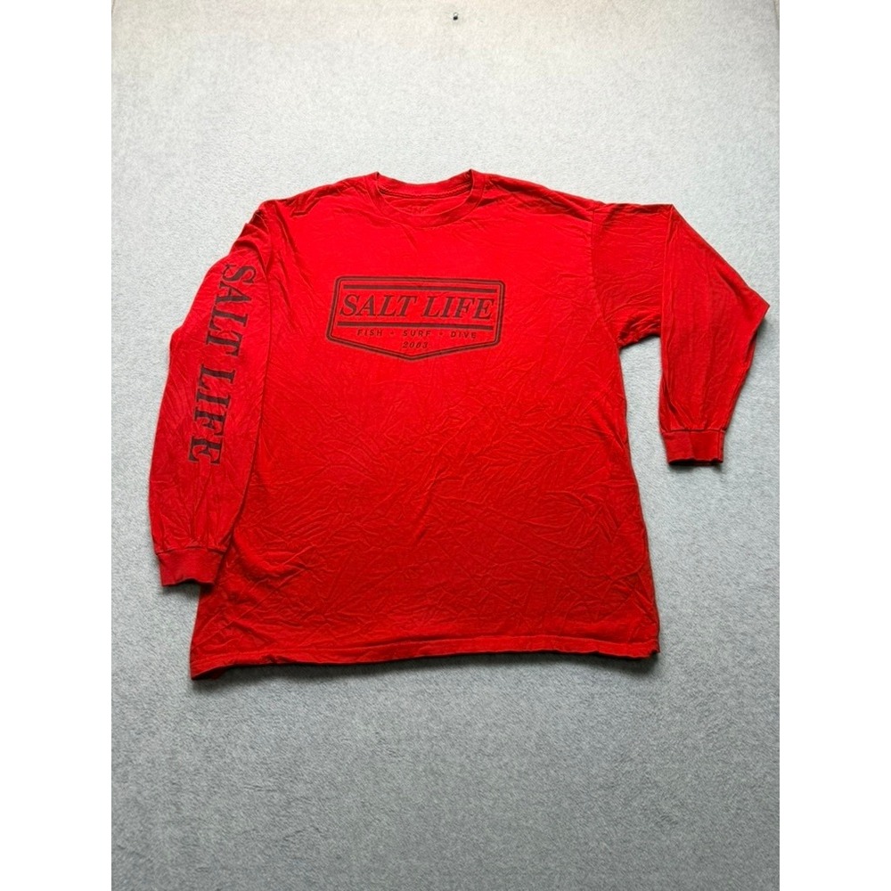 Salt Life Mens Long Sleeve Graphic T-Shirt Red Fish Surf Dive Logo XL